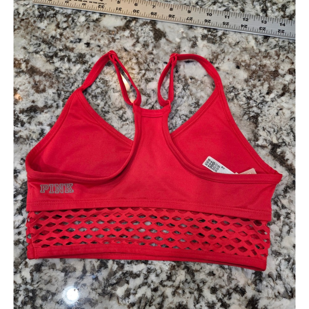 Victoria's Secret PINK Ultimate Red Mesh Lattice Sports Bra XS Racerback - Picture 2 of 5